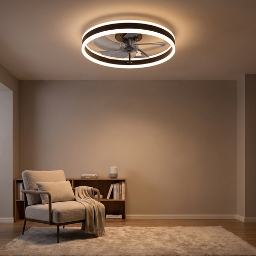 Ceiling Fan Light Round Ring Black Smart Dimmable