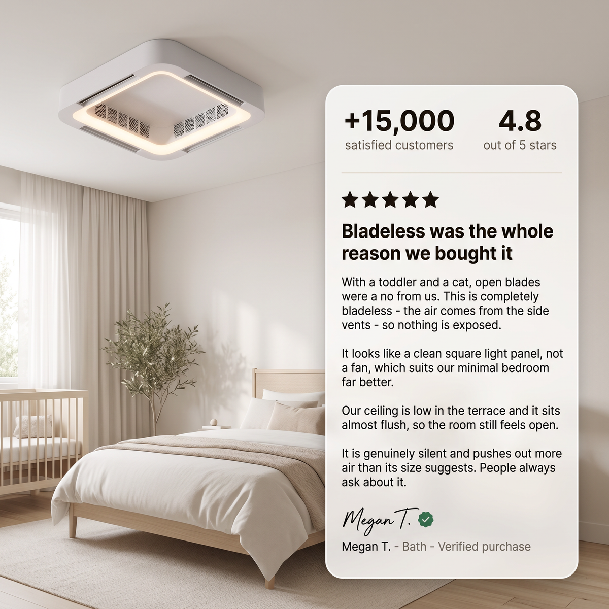 Modern Minimalist Mainless Lighting LED Bladeless Ceiling Fan Light