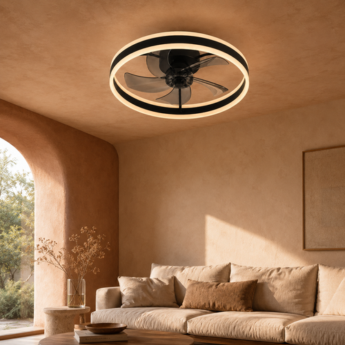 Ceiling Fan Light Round Ring Black Smart Dimmable