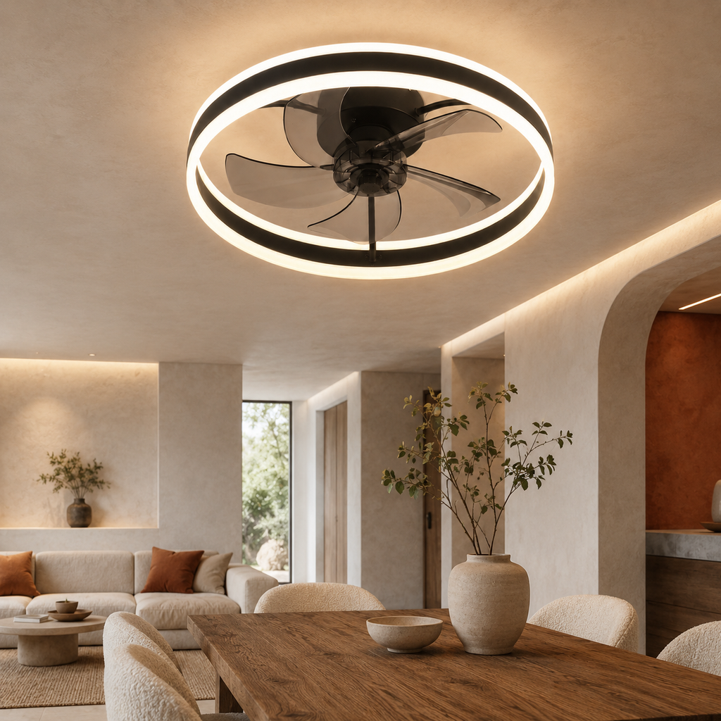 Ceiling Fan Light Round Ring Black Smart Dimmable