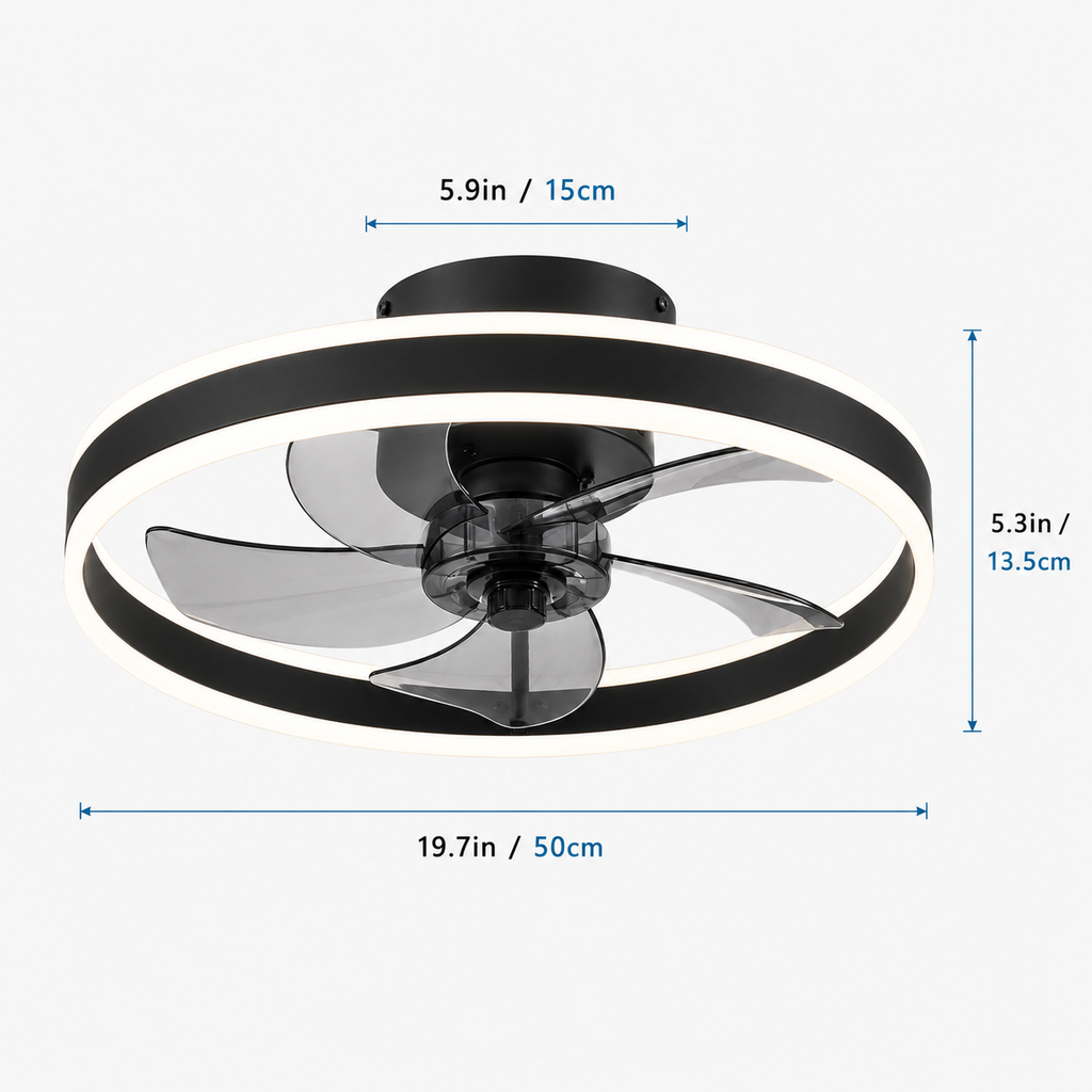 Ceiling Fan Light Round Ring Black Smart Dimmable
