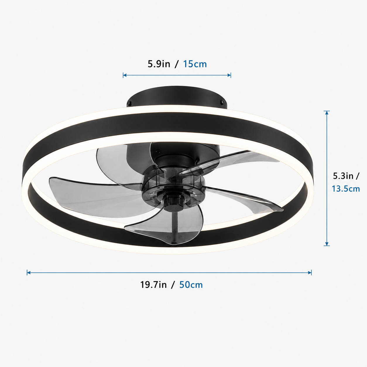 Ceiling Fan Light Round Ring Black Smart Dimmable